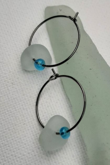 Seafoam coloured beachglass hoop earrings